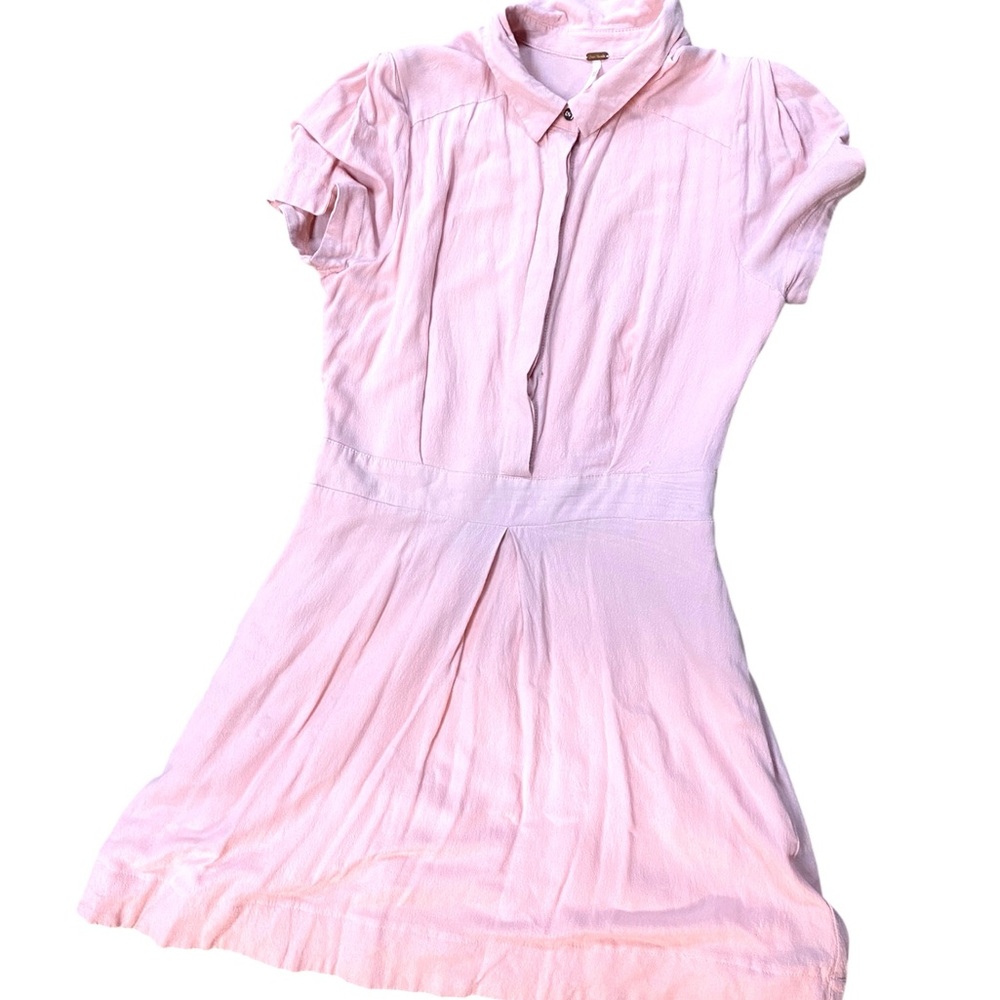 Free People Light salmon Pink Dress with button collar.